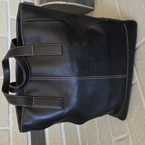 Coach Bleeker Black Leather Contrast Stitch Tote Bag